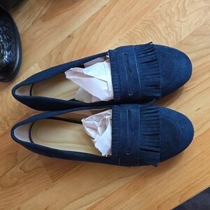 Kim Rogers Navy Blue Fringed Flats